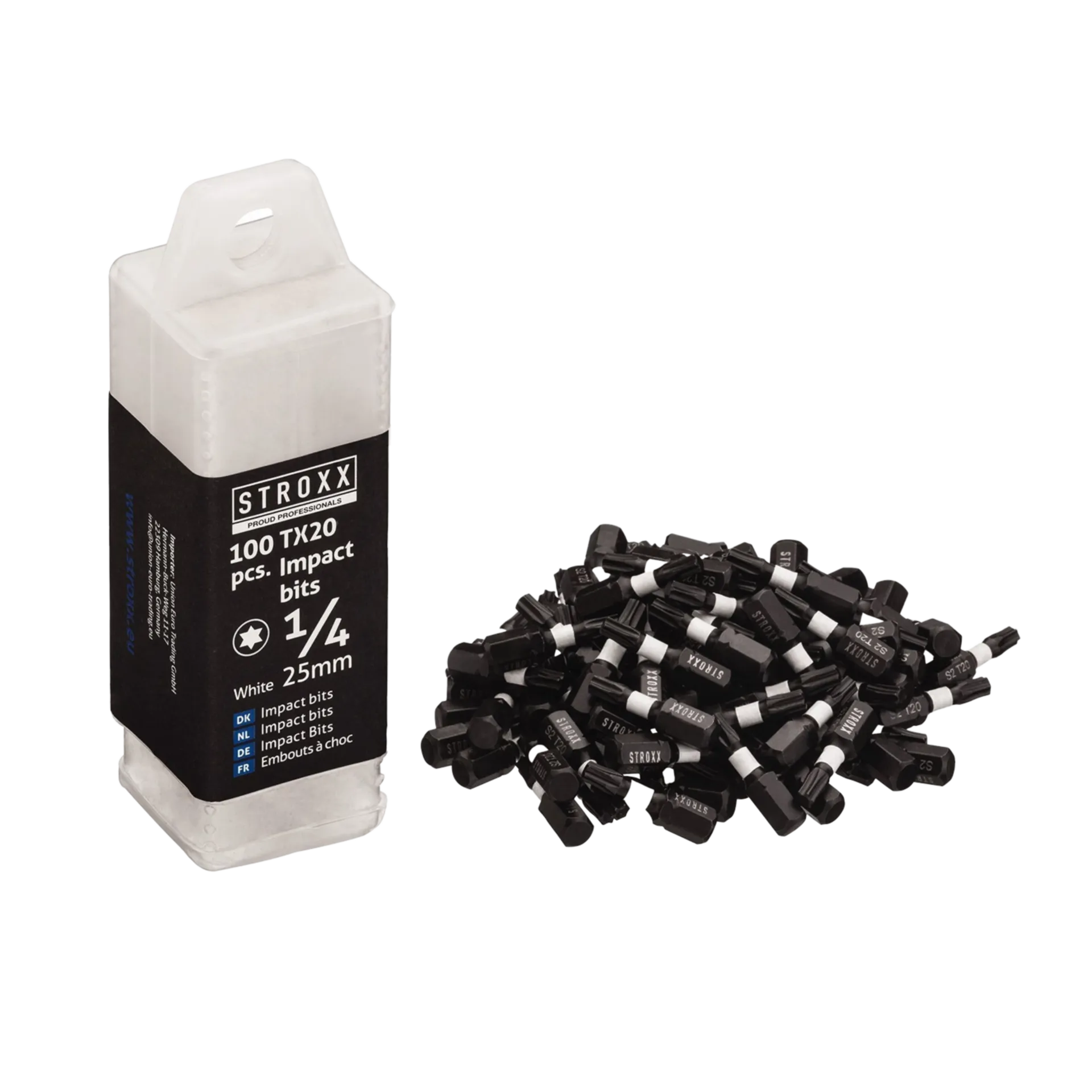 Impact bits TX20 1/4" X 25mm wit (100 stuks) Impact bits TX20 1/4" X 25mm wit (100 stuks)