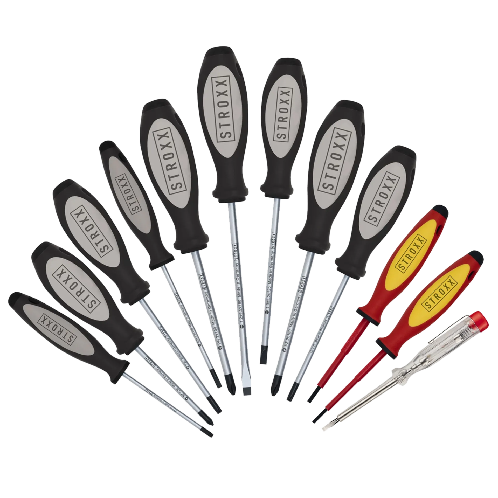 Set de tournevis 12 pièces PH1, PZ1-2, T15-20-25, SL 0,4-0,6-0,8-1-1,2