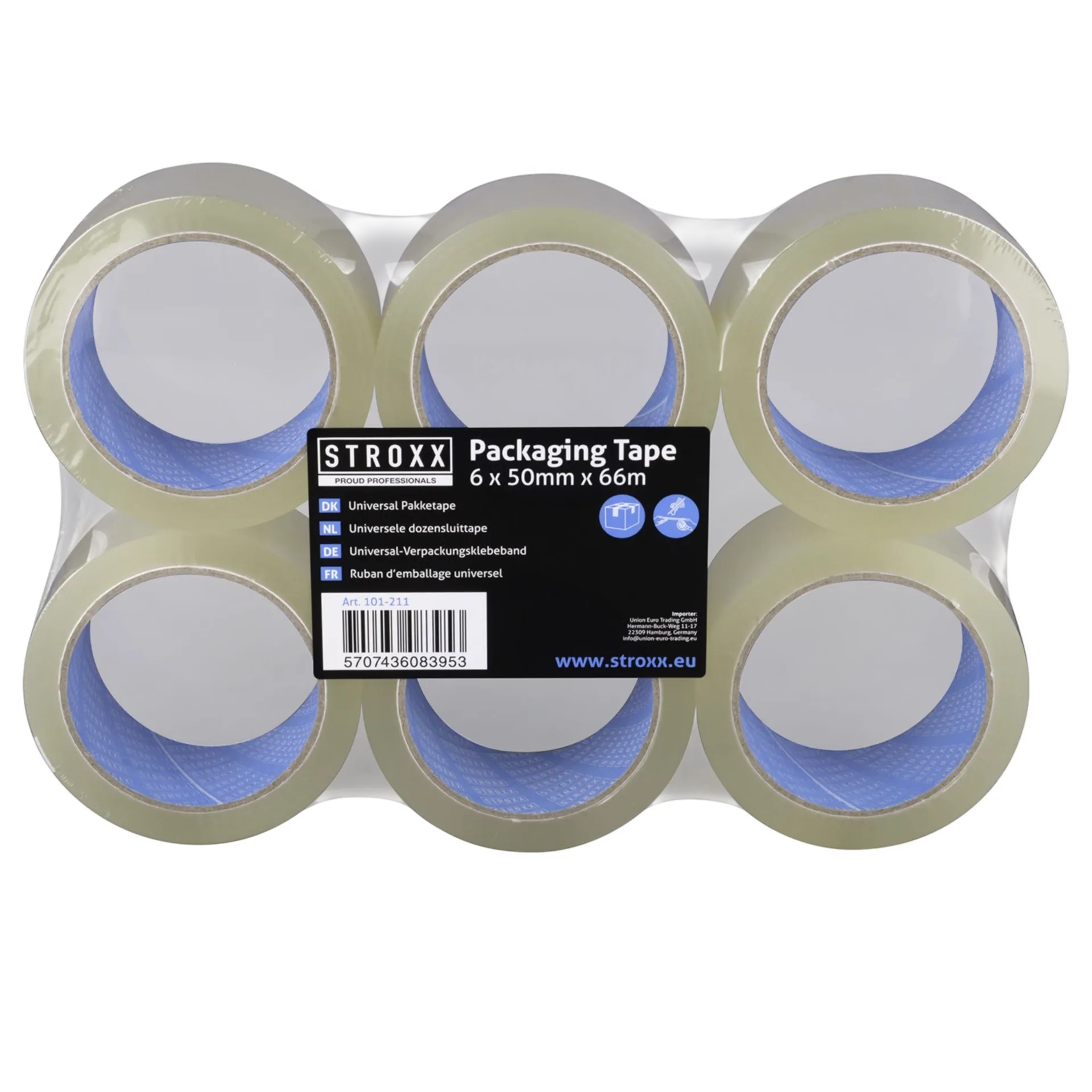 Ruban d'emballage - Transparent - 50mm x 66m - 0,06µ (paquet de 6 pièces) Ruban d'emballage - Transparent - 50mm x 66m - 0,06µ (paquet de 6 pièces)