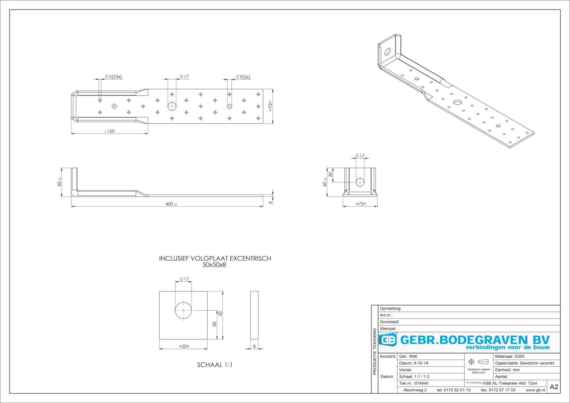 074940 HSB XL -PIÈCE D'ANCRAGE 400X60 72X4 SV-2 (DS=5STK)