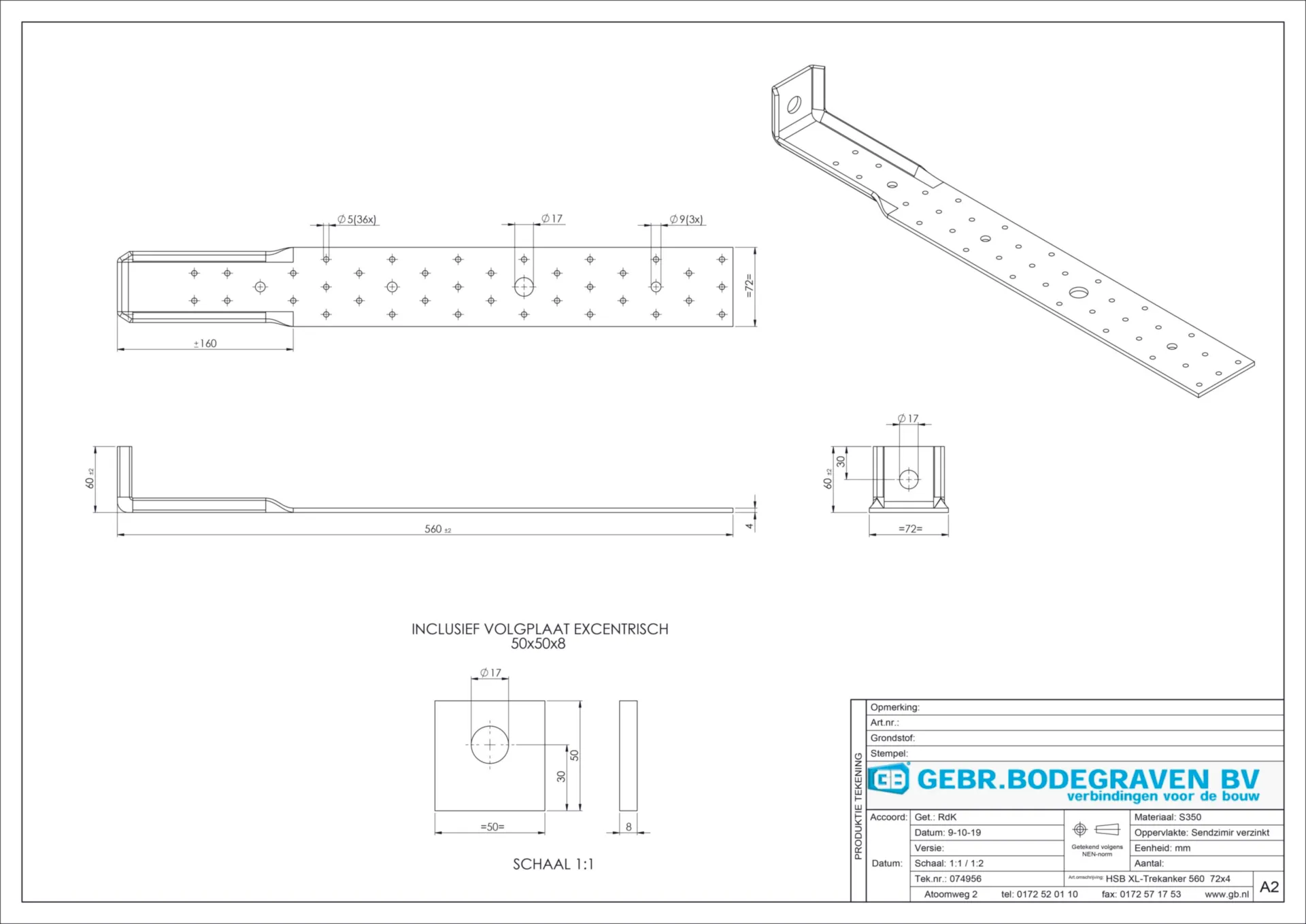 074956 HSB XL -PIÈCE D'ANCRAGE 560X60 72X4 SV-2 (DS=5STK)