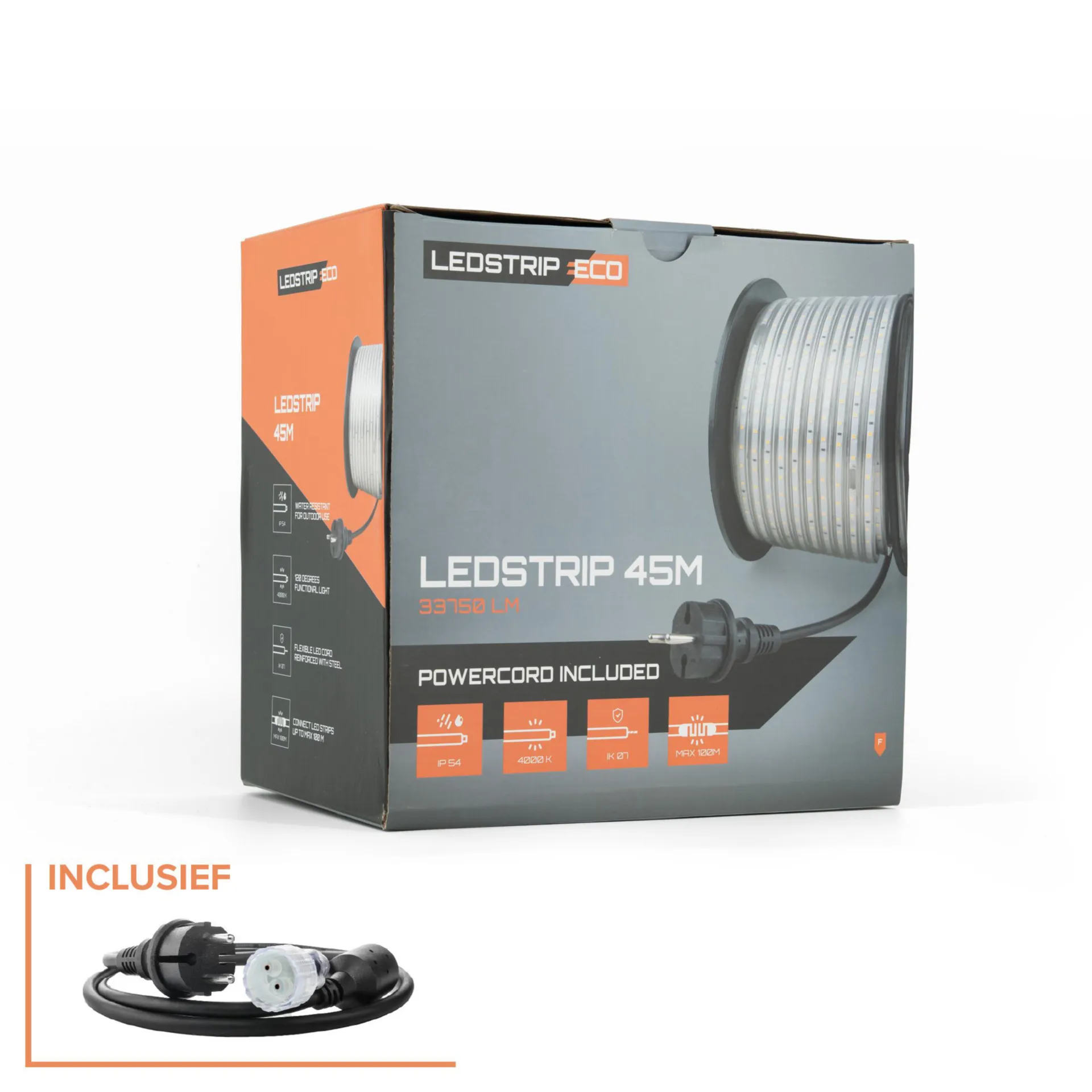 Ruban LED eco 45m/ rouleau incl. cordon d'alimentation - 051.LSE45PC