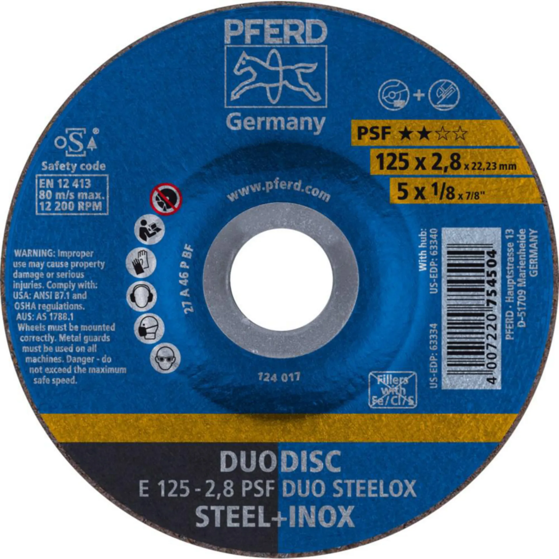 Pferd DUODISC E 125-2,8 PSF DUO STEELOX combischijf (125 mm, 22,2 mm boring)