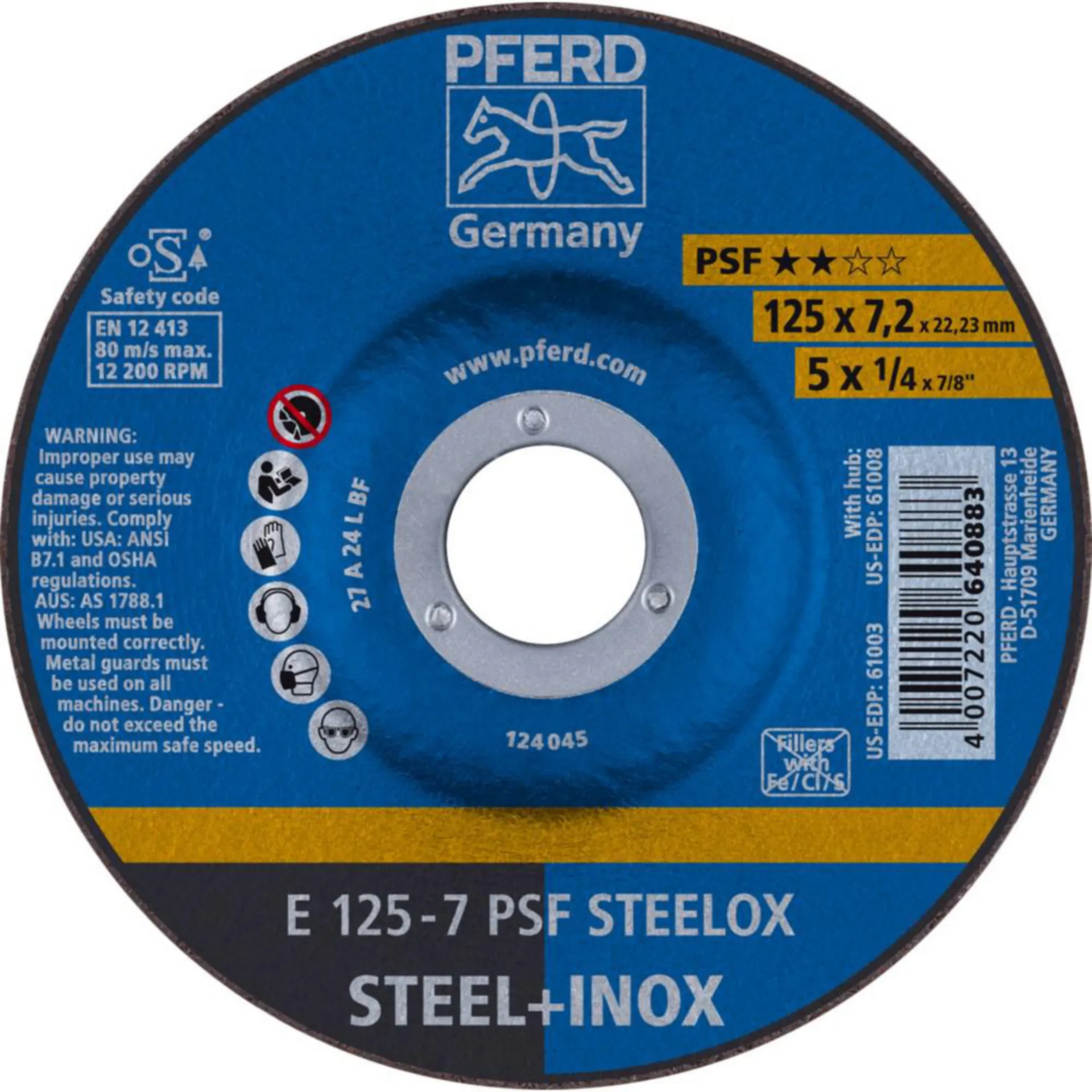 Pferd 125-7 PSF STEELOX Disque à ébarber (125 mm, acier inox)