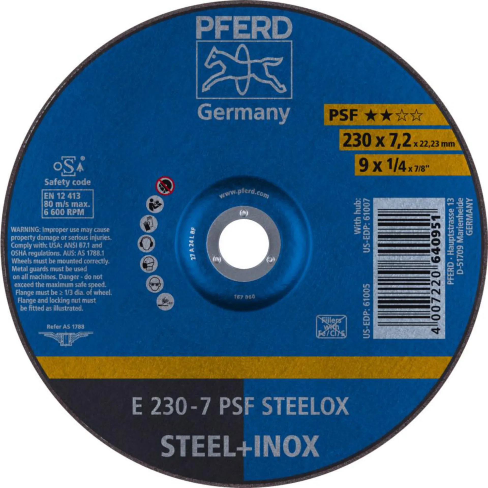 Pferd E 230-7 PSF Afbraamschijf (voor staal en roestvrijstaal)