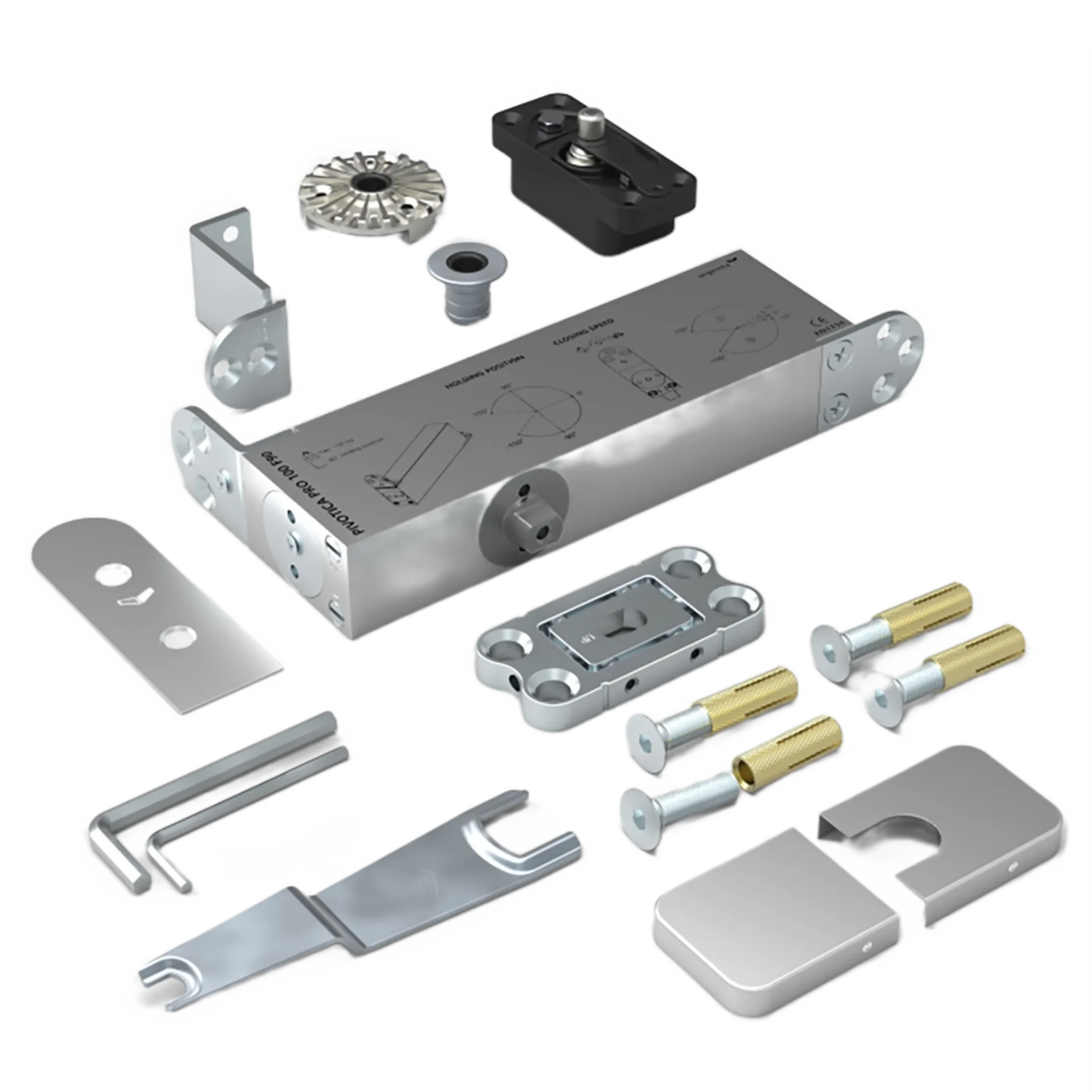 Onzichtbaar pivotscharnier Pivotica Pro E100 FM F90 Mat Chroom Onzichtbaar pivotscharnier Pivotica Pro E100 FM F90 Mat Chroom
