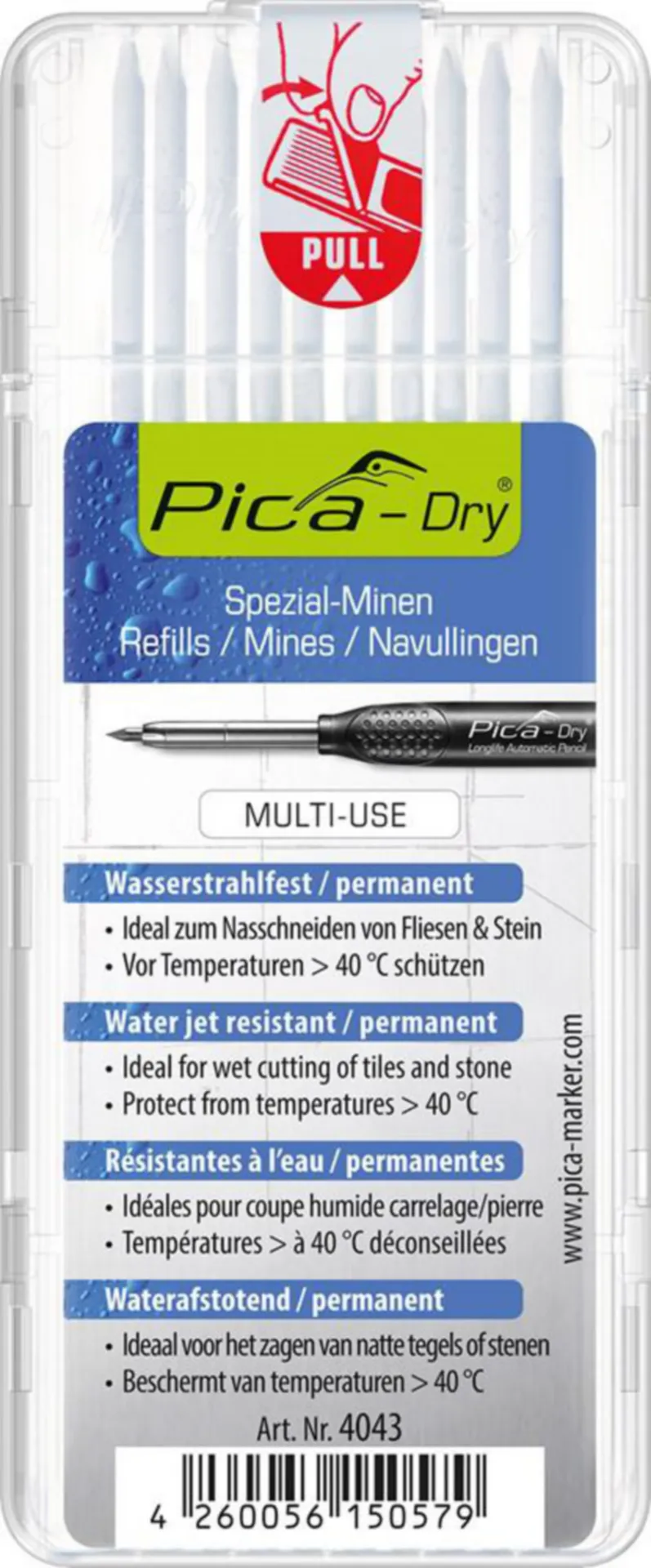 Pica 4043 étui avec 10 mines de rechange blanc pour Pica Dry (blanc)