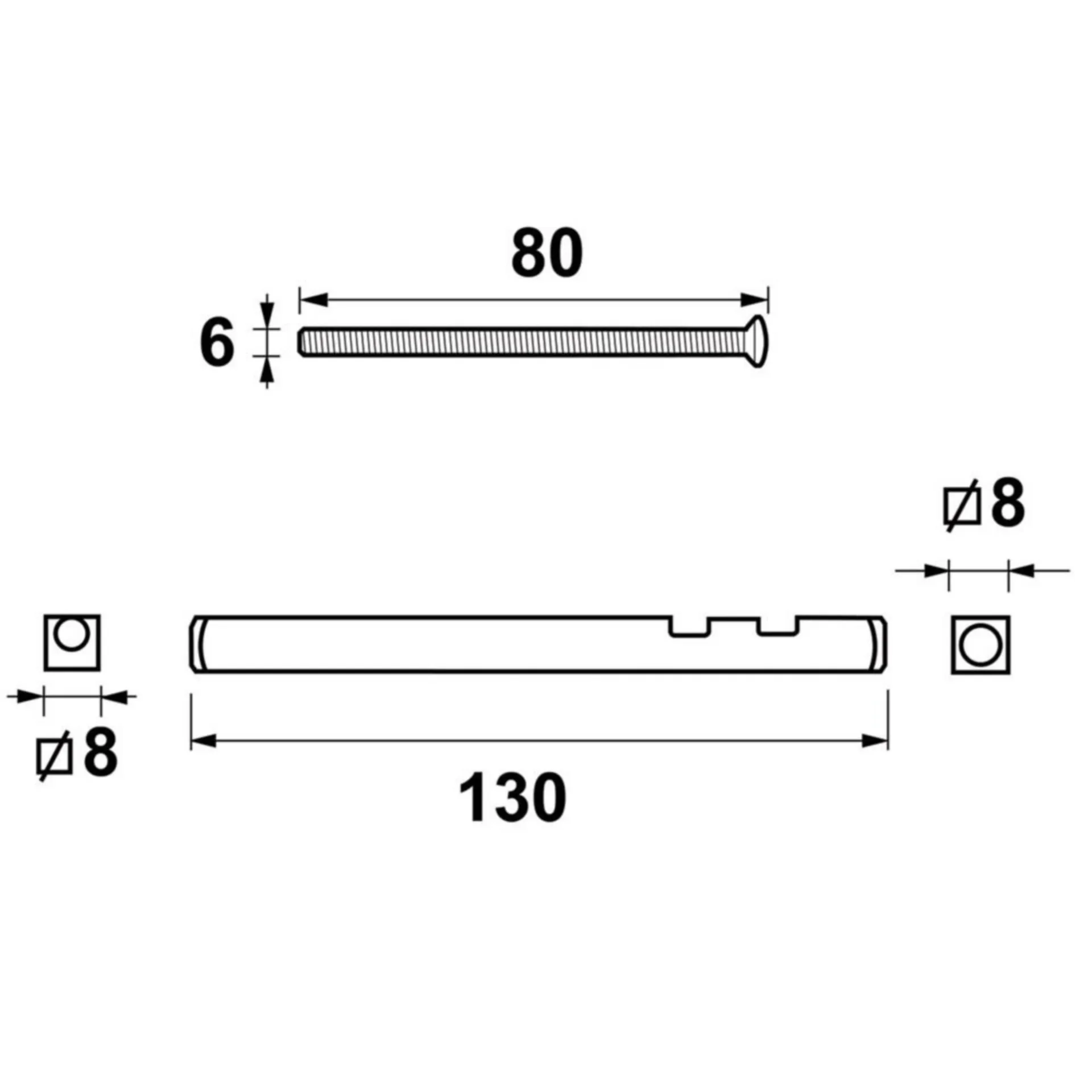 AXA bevestigingsset kruk/kruk (DD63-73mm, 3x bout M6x80mm roestvrijstaal, 1x stift 8x130mm)