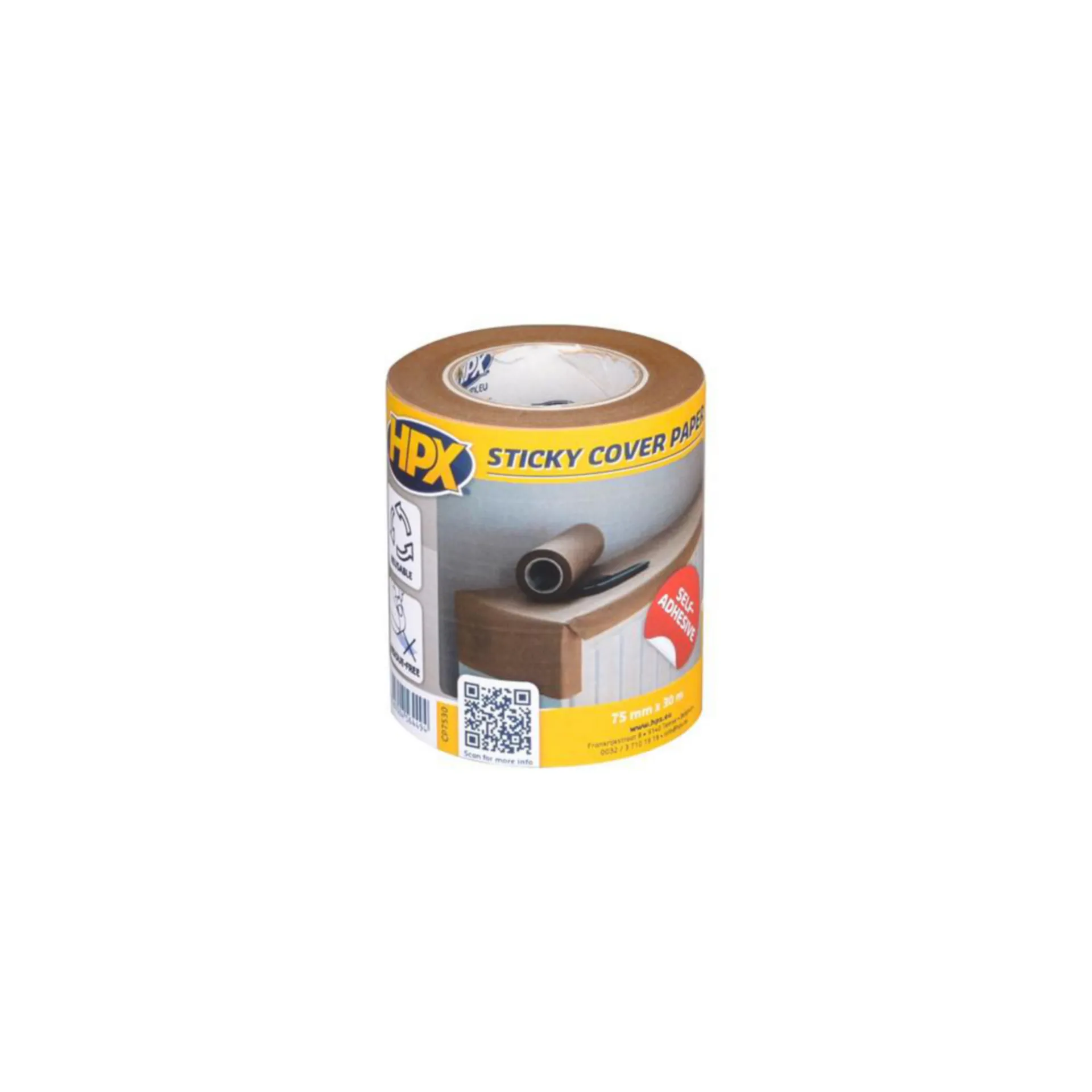 HPX - PAPIER DE MASQUAGE AUTOCOLLANT 74MM X 30M STICKY COVER PAPER BRUN