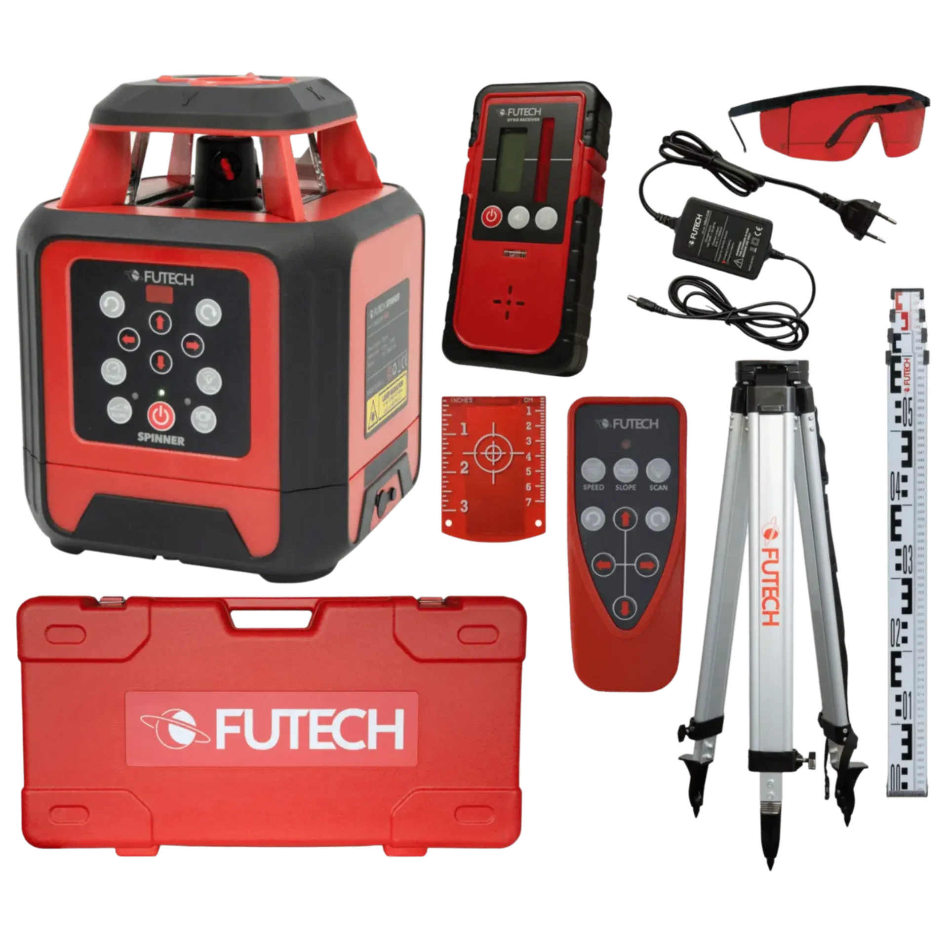 Rotatielaser Spinner Rood + Gyro Receiver Case Set - 062.03R.1E.CS Rotatielaser Spinner Rood + Gyro Receiver Case Set - 062.03R.1E.CS