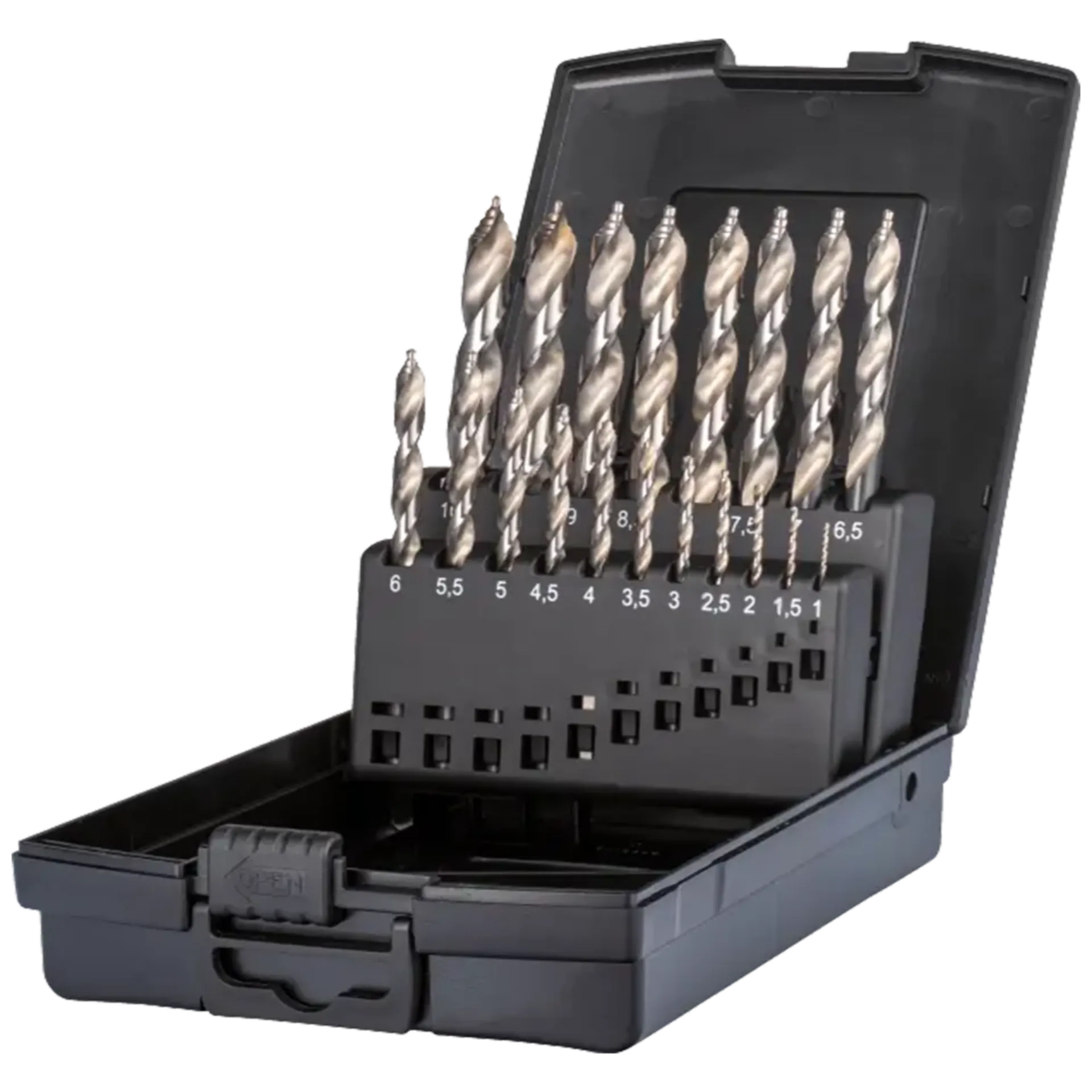 Coffret (19) de forets métalliques 1-10 mm x 0.5 mm Phantom HSS DIN 338 Step-Point 11.443