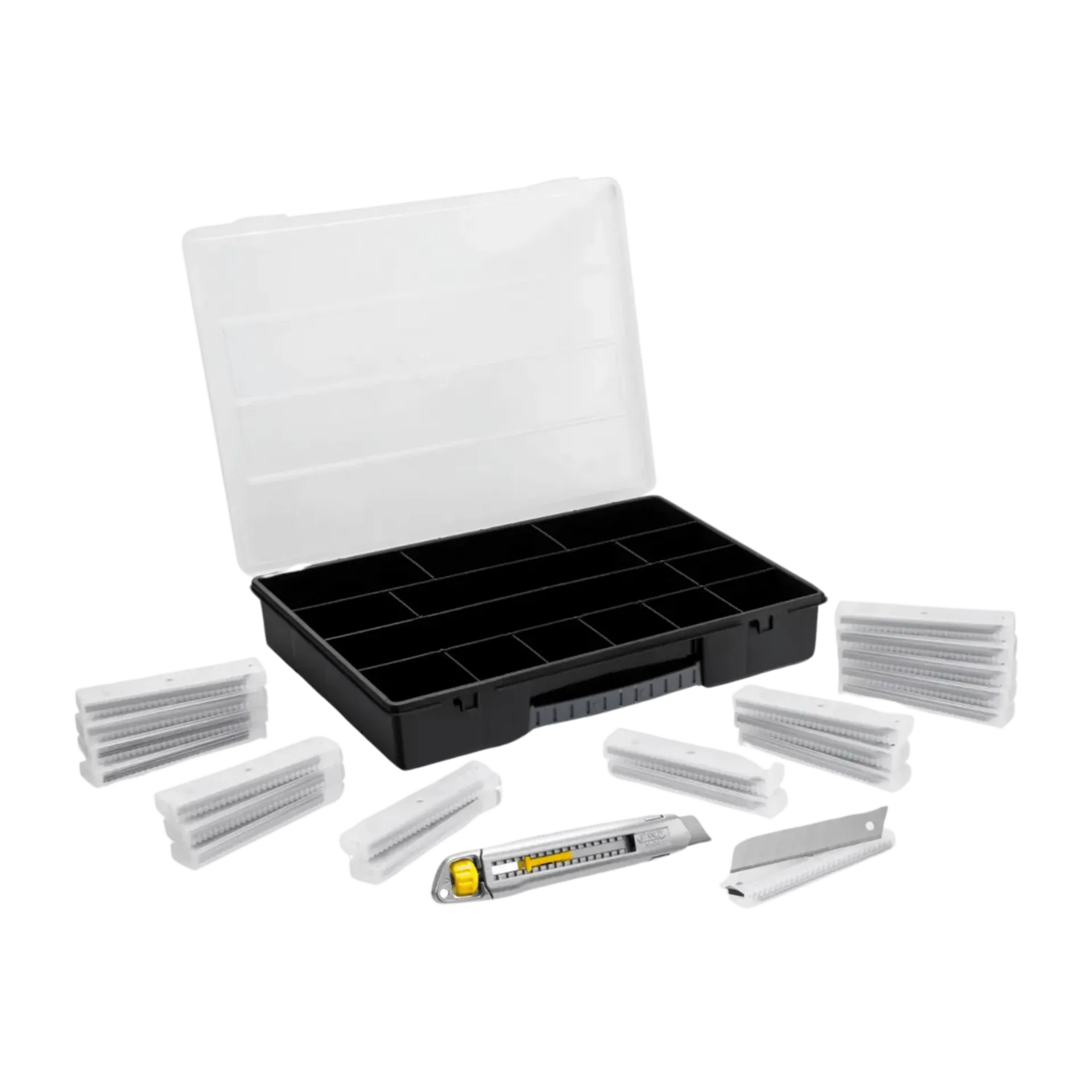 Promopack 20x 10 Lames De Cutter 18mm + Cutter Interlock 18mm + Organisateur 14 VA Promopack 20x 10 Lames De Cutter 18mm + Cutter Interlock 18mm + Organisateur 14 VA