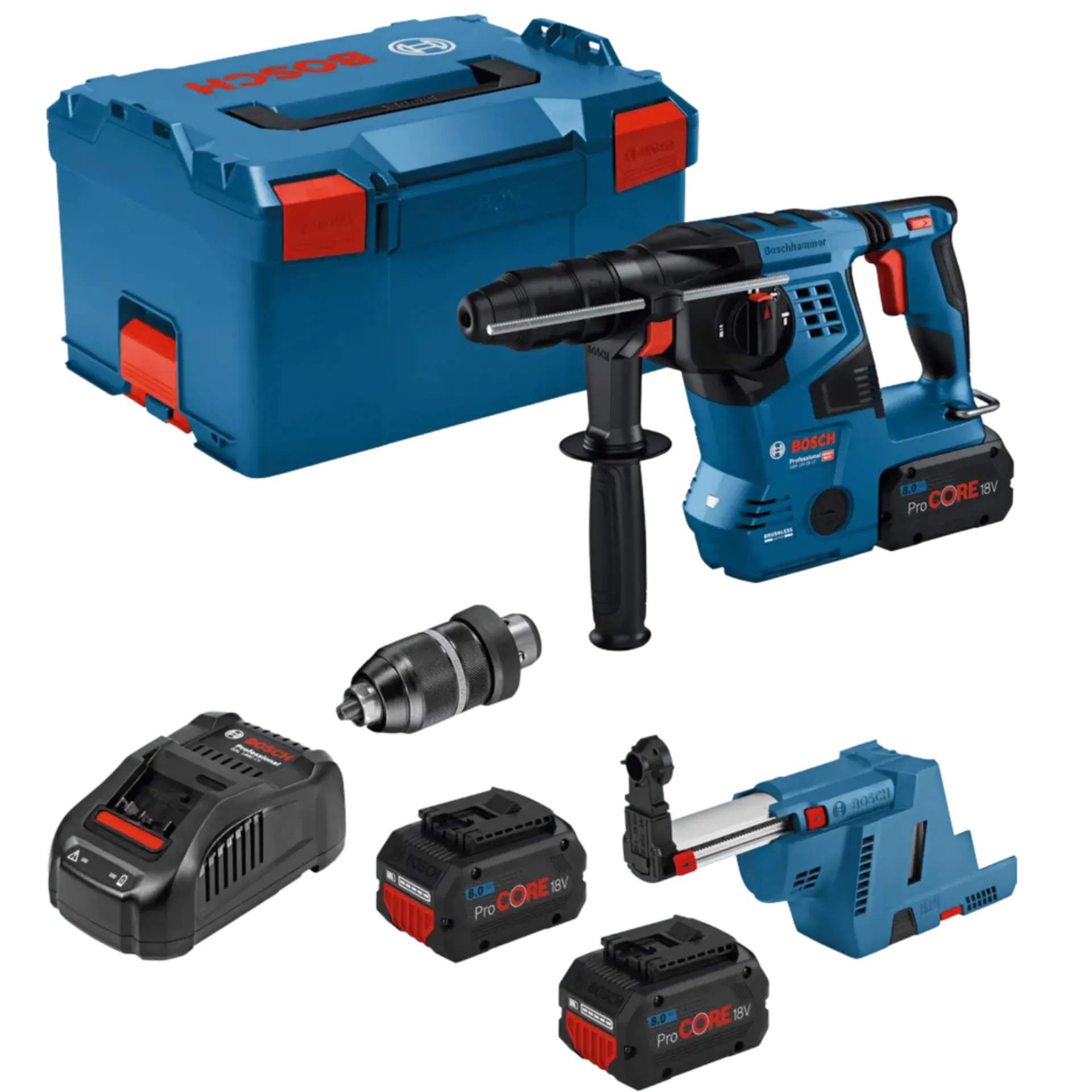 Accu boorhamer GBH 18V-28 CF (18V - 2 X 8 Ah Li-ion) + stofafzuiging GDE Accu boorhamer GBH 18V-28 CF (18V - 2 X 8 Ah Li-ion) + stofafzuiging GDE