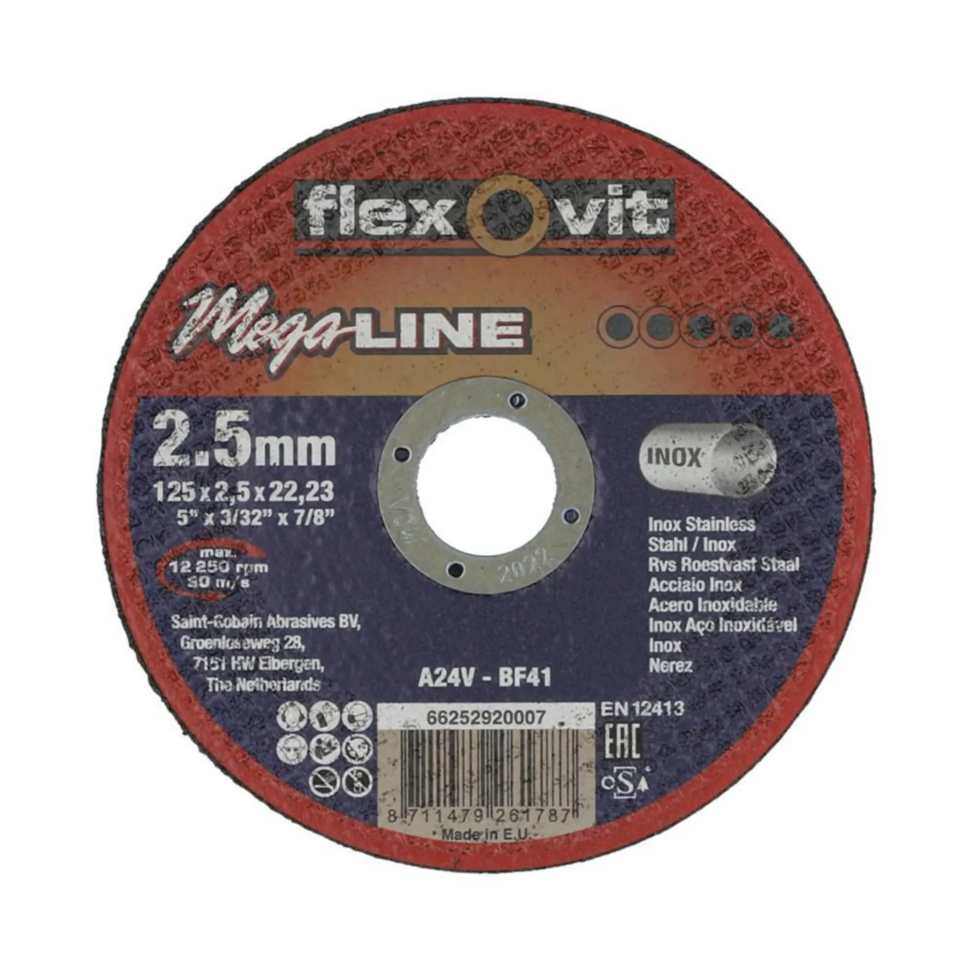 FLEXOVIT DOORSLIJPSCHIJF VLAK MEGA-LINE INX A24V 125X2,5X22,23 T41 - 66252920007