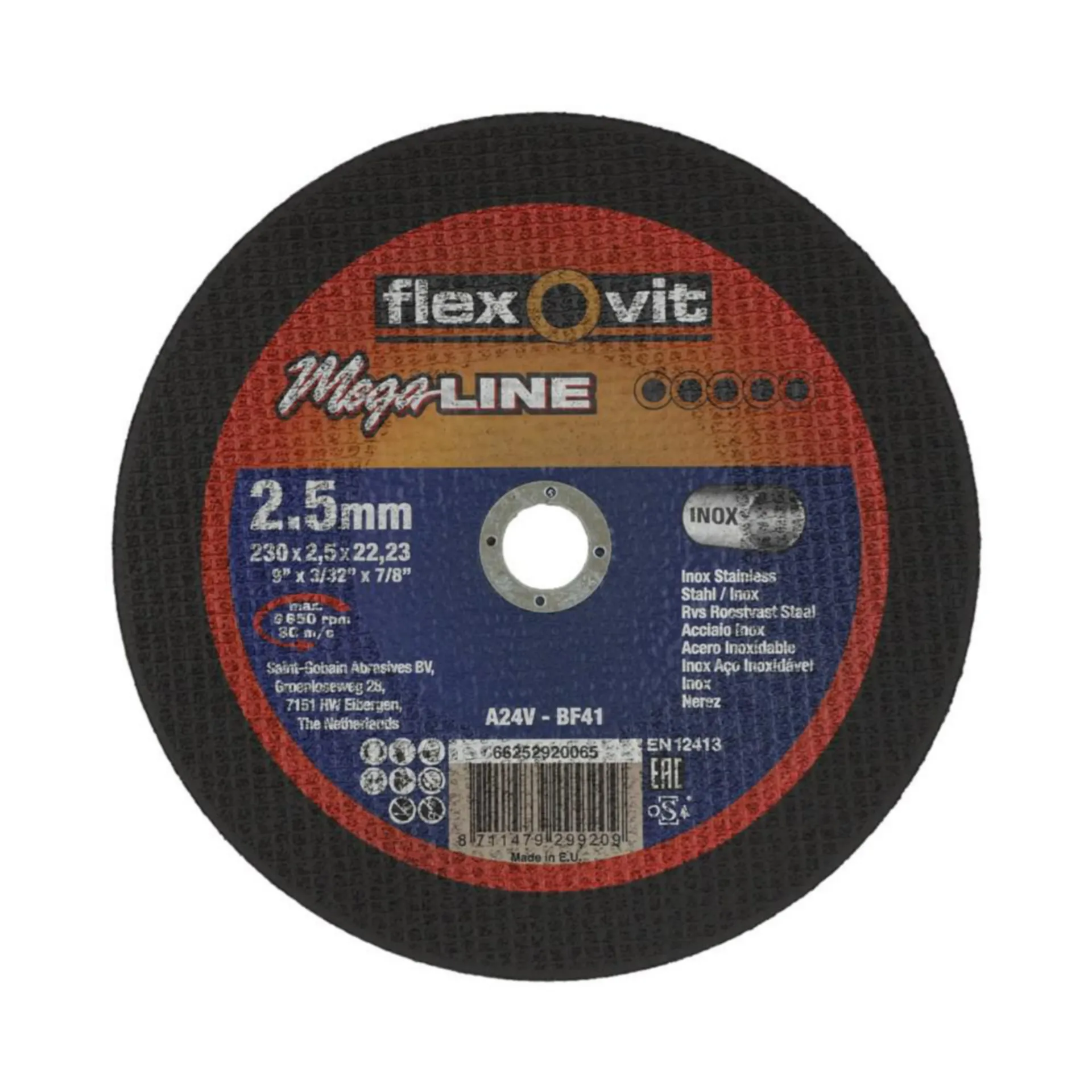 FLEXOVIT DOORSLIJPSCHIJF VLAK MEGA-LINE INX A24V 230X2,5X22,23 T41 - 66252920065