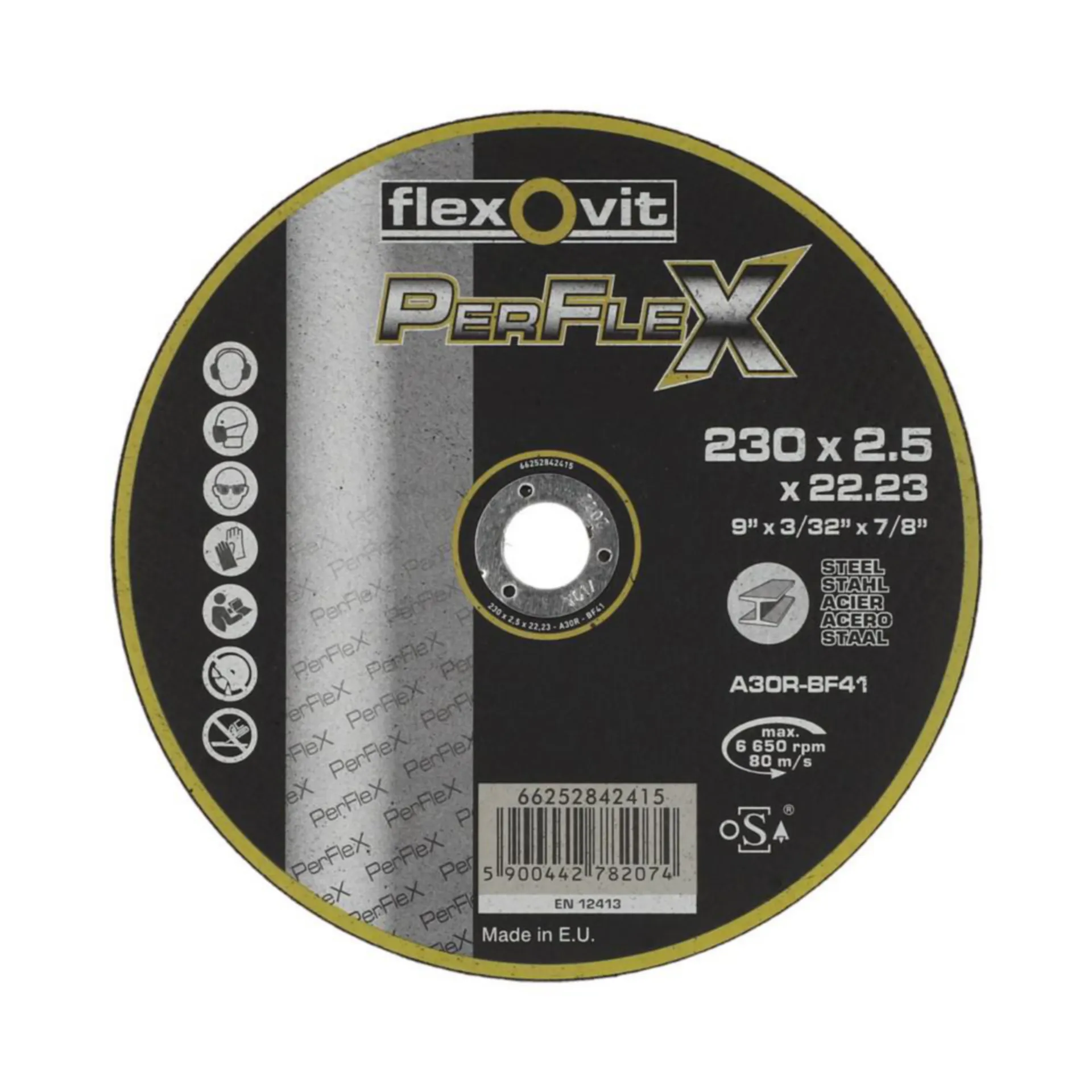 FLEXOVIT DOORSLIJPSCHIJF VLAK PERFL STL/INX A30R 230X2,5X22,23 T41 - 66252842415
