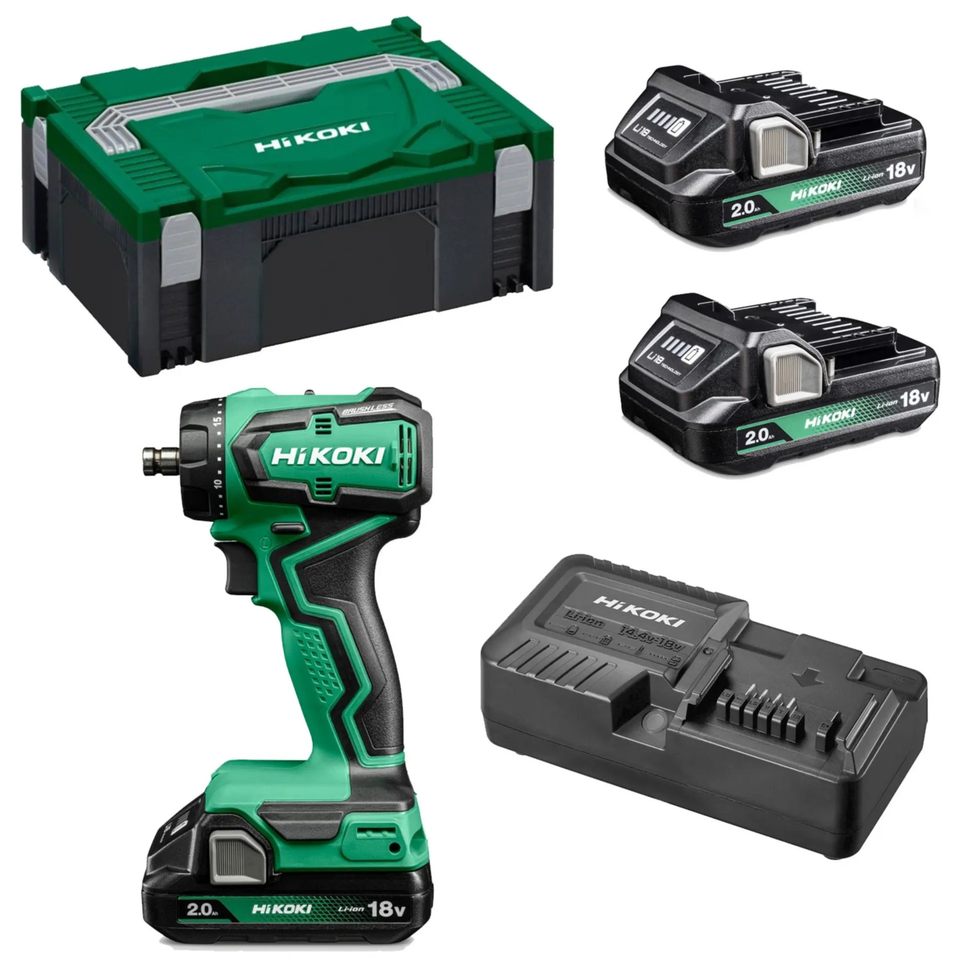 DS18DDQWRZ Perceuse-visseuse 18 V sur batterie (incl. 2 batteries 2,0 Ah + chargeur + coffret)