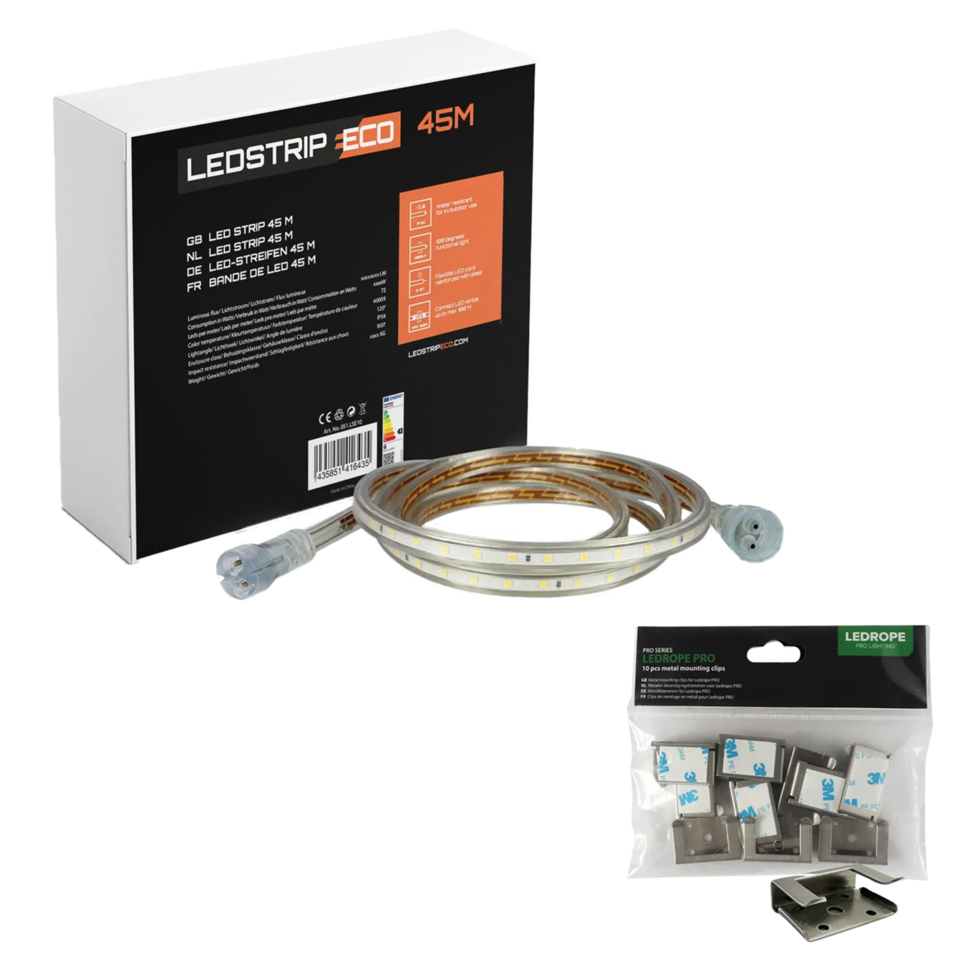 Ledstrip Eco 45m/roll incl. powercord + 10 gratis mounting clips