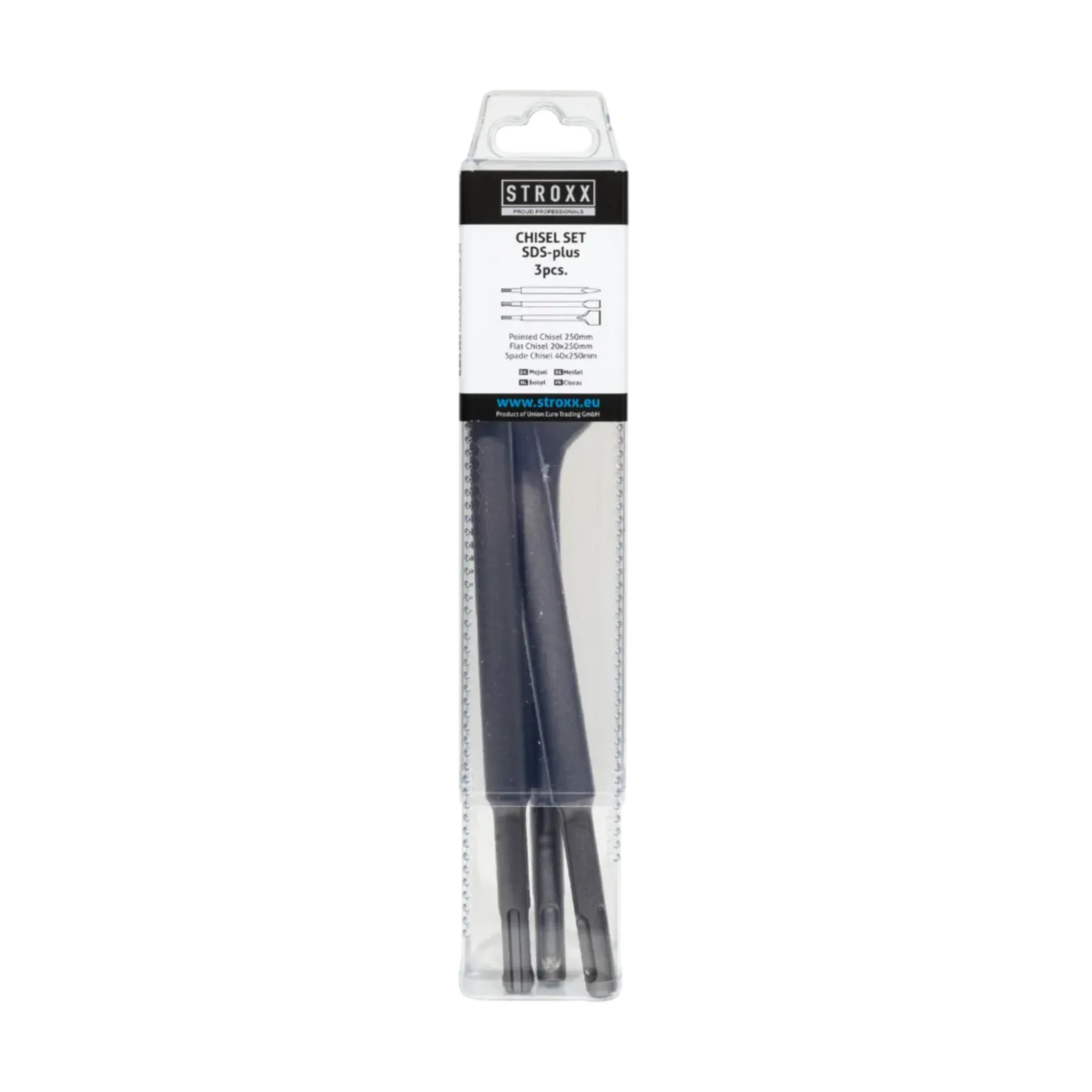 Jeu de 3 burins SDS+ (2 plats & 1 pointu) - 250 mm