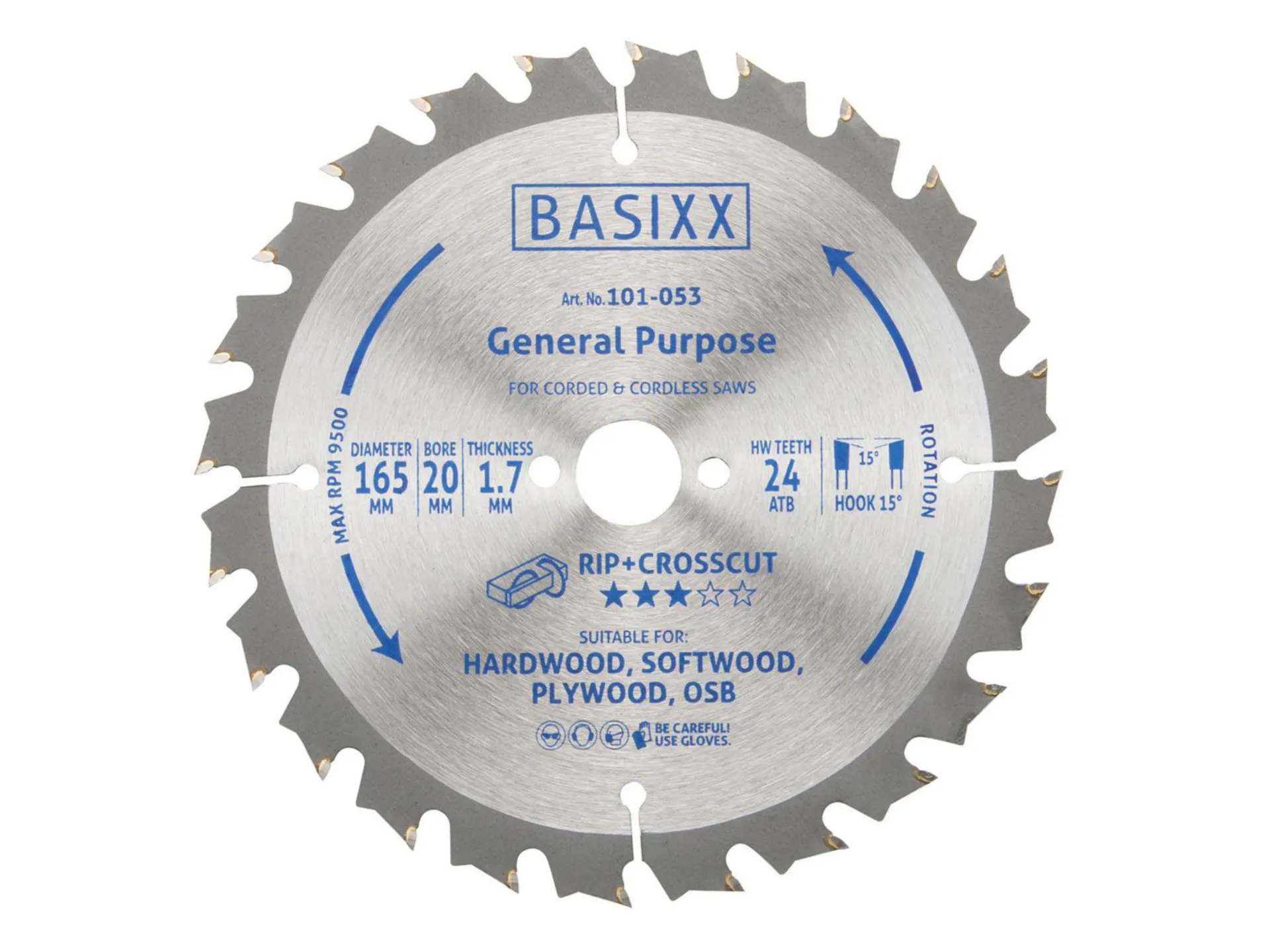 BASIXX lame de scie circulaire pour bois (Ø165 mm, 24 dents, alésage 20 mm)