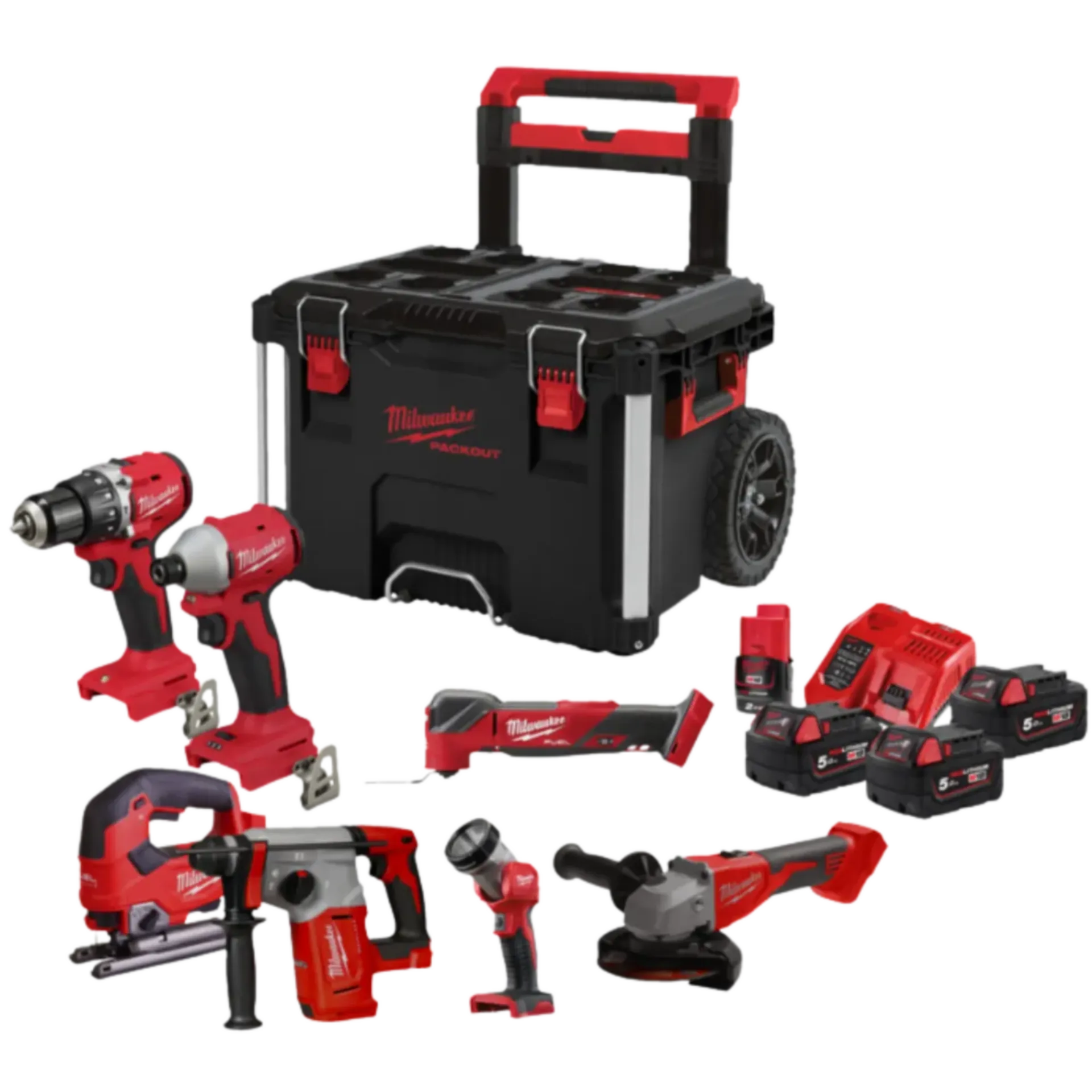 M18 FPP7E-503P Combiset Accu 7 Machines 18V (3 x 5.0Ah + lader + packout trolley) M18 FPP7E-503P Combiset Accu 7 Machines 18V (3 x 5.0Ah + lader + packout trolley)