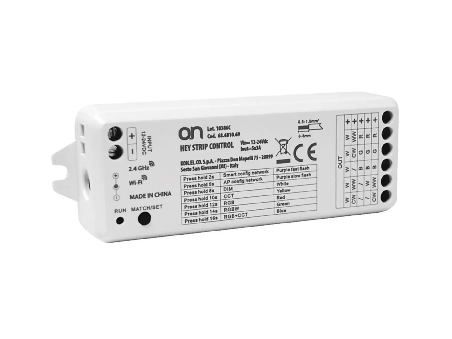 1-Kanaals dimmer wit/rgb/rgbw licht 12-24VDC zonder zender 35x43x120 2,4GHz