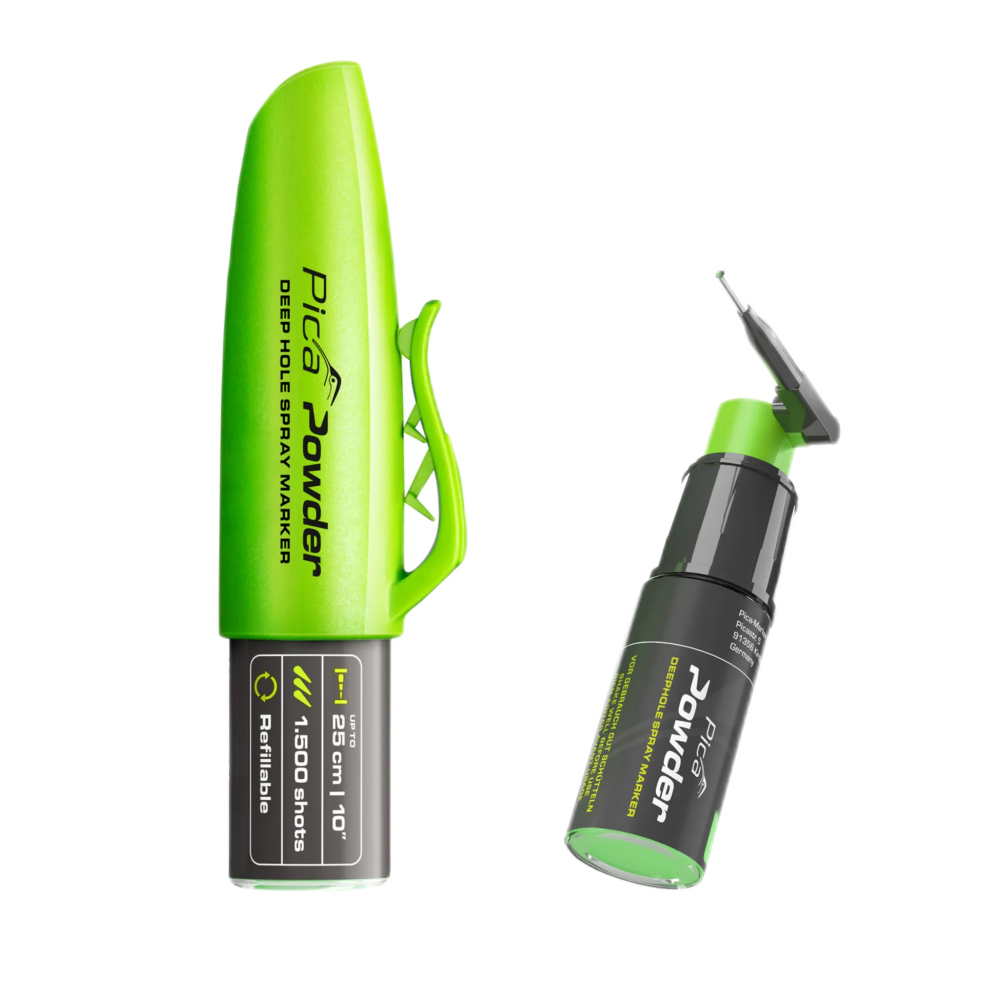 Outil de traçage à poudre Powder Spraymarker (vert fluorescent, 25 cm, rechargeable)