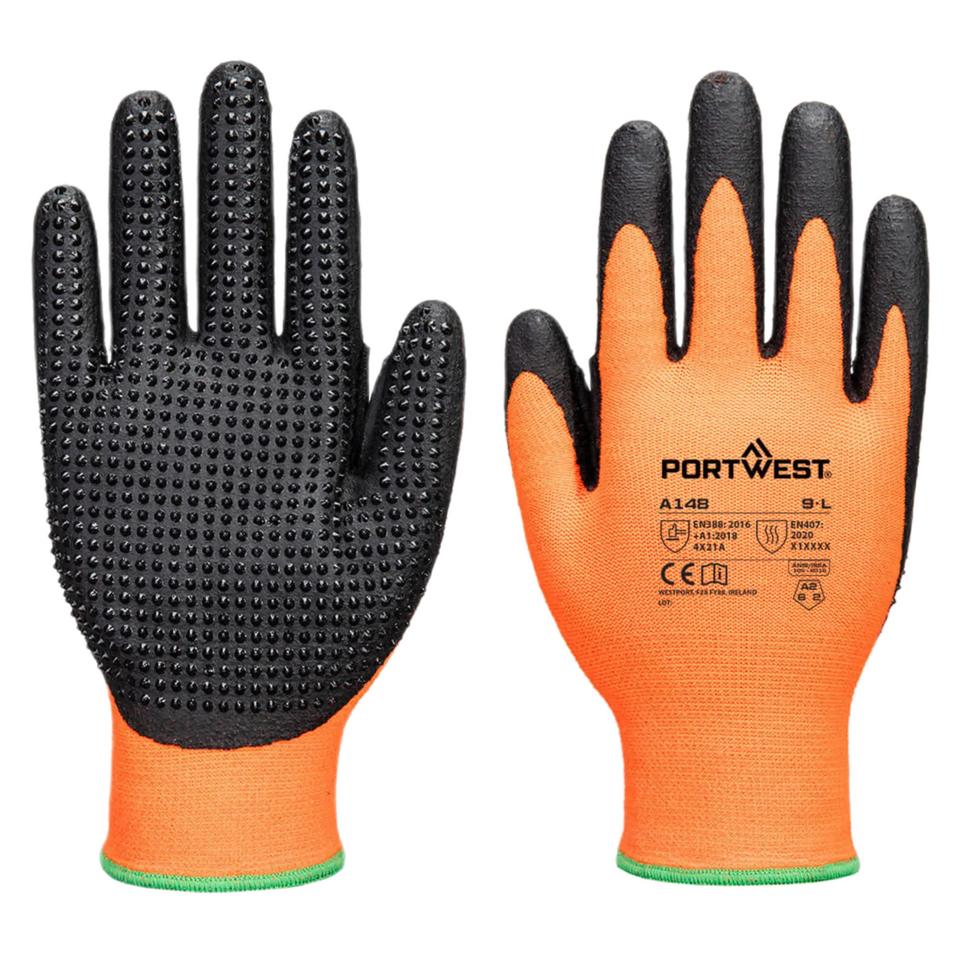 A148 - Grip 13 Nitrile High Dotted Glove - orange/noir - S