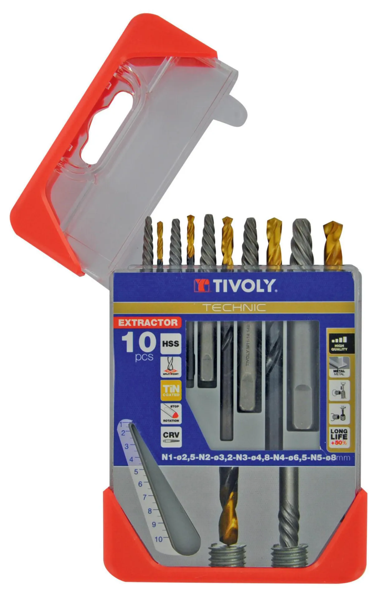 Tivoly Jeu extracteurs de boulons et de vis (2,5-8mm, 10 pièces)