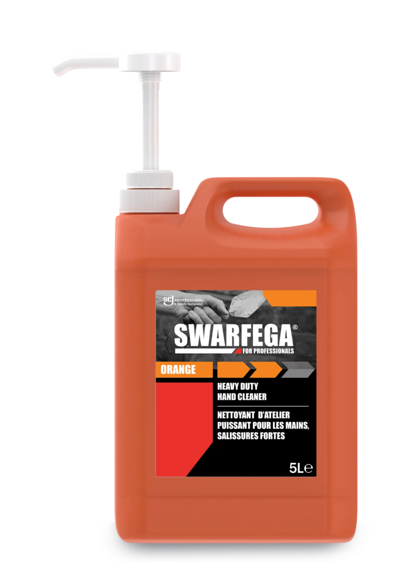 Nettoyant pour mains Swarfega orange avec grain - boîte 5L + pompe