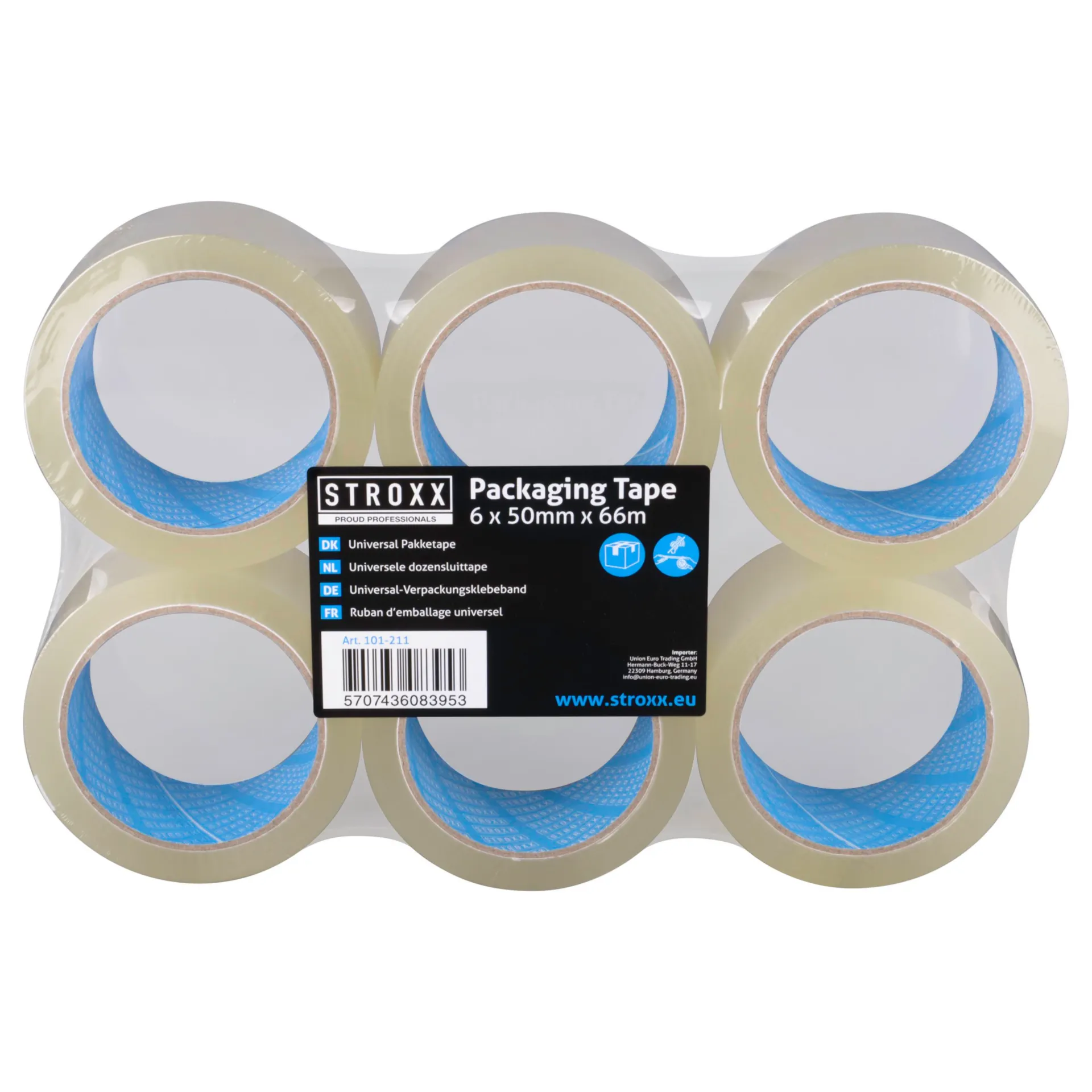 Verpakkingstape - Transparant - 50mm x 66m - 0,06µ (pak van 6 stuks)