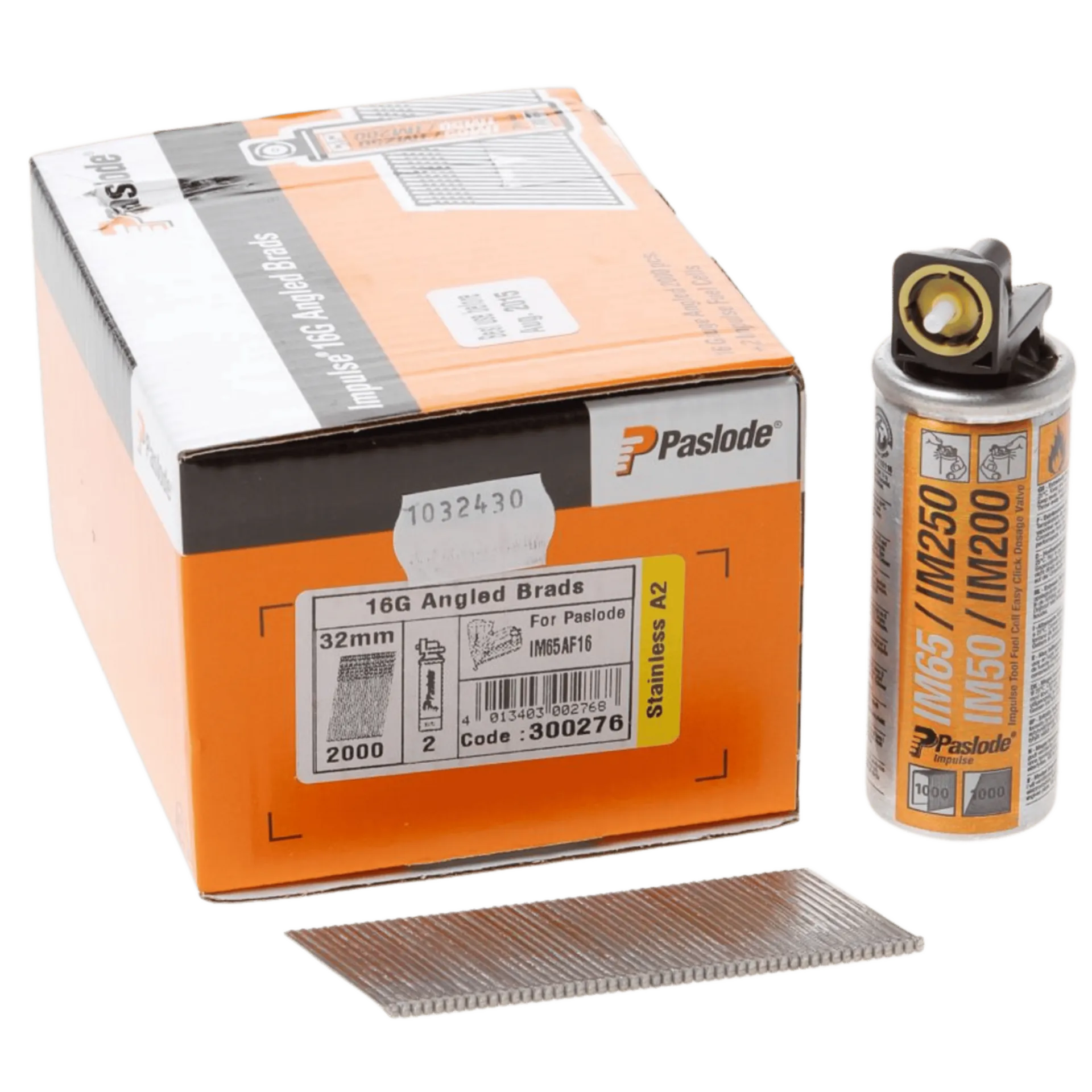 Brads AF16 impulse pack 1.6 x 32 mm inox A2 (2000 stuks) ref.300276 Brads AF16 impulse pack 1.6 x 32 mm inox A2 (2000 stuks) ref.300276