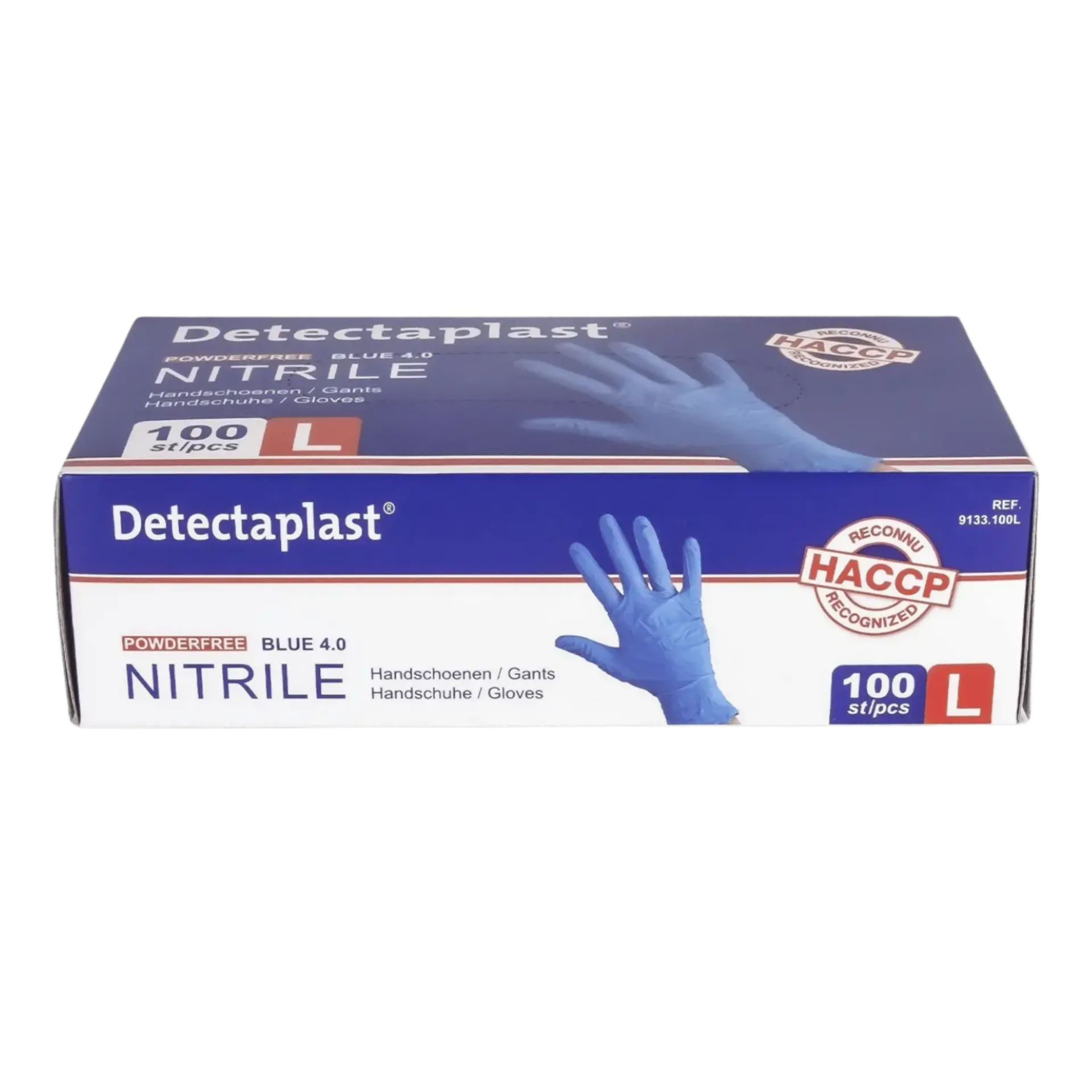 Doos met 100 wegwerphandschoenen nitril ongepoederd - blauw - large Doos met 100 wegwerphandschoenen nitril ongepoederd - blauw - large