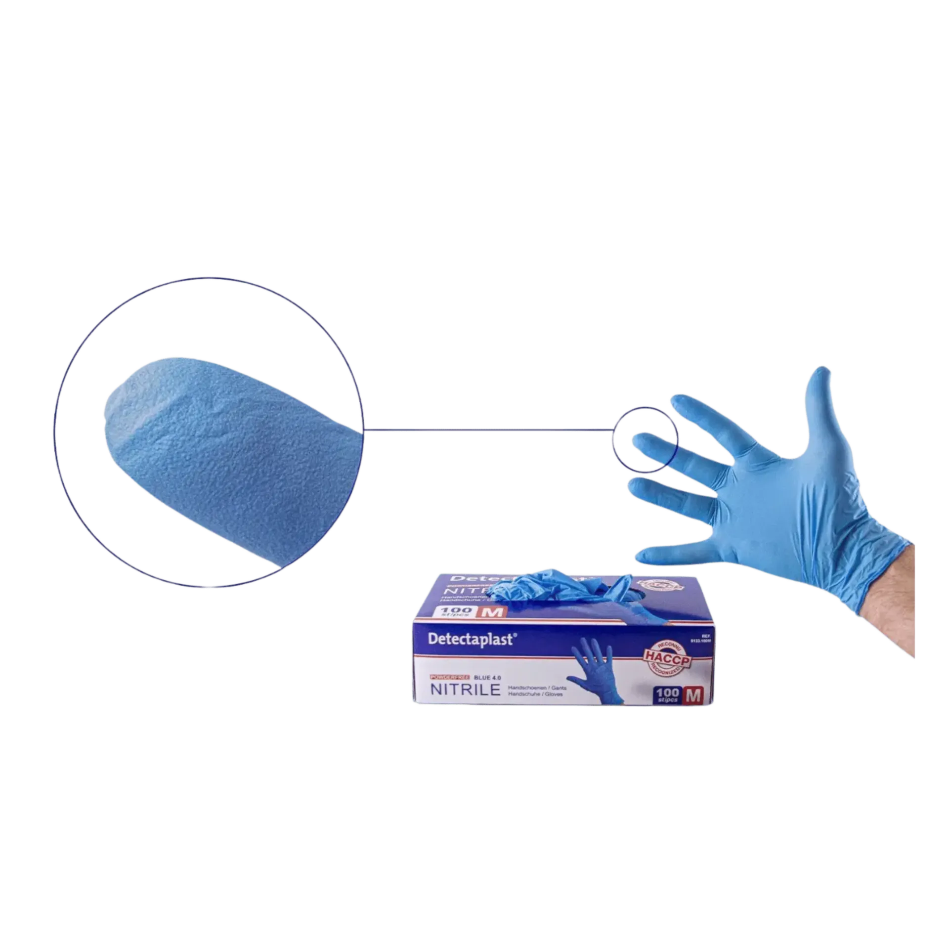Boîte de 100 gants jetables en nitrile non poudrés - bleu - large